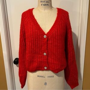 Vibrant Red Button-Up Cardigan